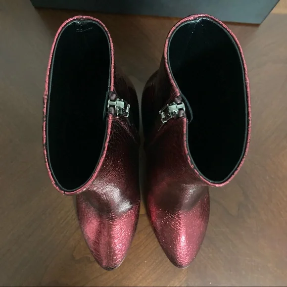 New Saint Laurent Lou 95 Zip Bootie Red Cracked Leather Size 36EU/6US - Picture 4 of 11